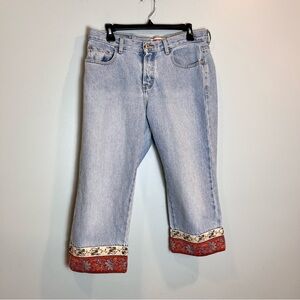London Denim Women’s Capri Jeans Floral Dragon Embroidered Hem Size M